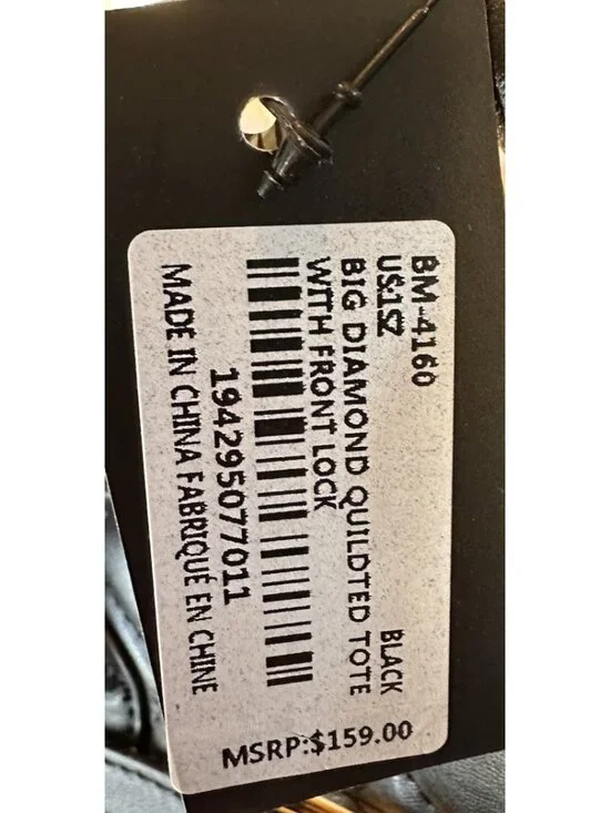 NWT Designer Badgley Mischka Tote Bag w/ Gold Lock Big Quilted Black - Picture 9 of 9